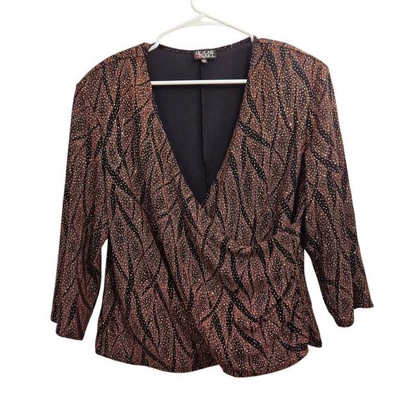 Helene Blake Tops - Helene Blake Sparkly Brown Crossover V-Neck Blouse Size 1x 3/4 Sleeve